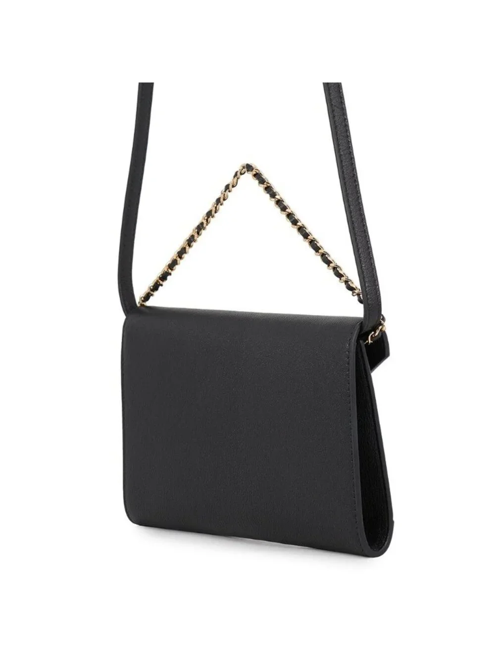 Chanel Chain Shoulder Bag Strap Clutch CC Logo Grained Goat Skin Black
